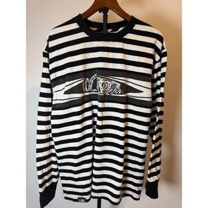 Lurking Class T Shirt Mens XL Large White Striped Contrast Trim Skeleton Ringer